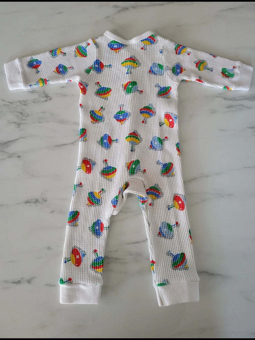 Vintage 90s Carters Waffle Knit Baby Sleeper Primary Spinning Tops NWOT M 3-6M